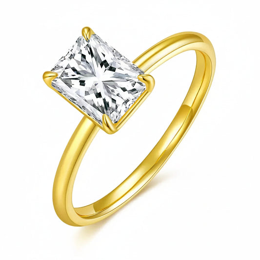 Ring Giulia - 2ct Moissanite Rect, 18K Gold-Plated Silver Women's Ring Velanci