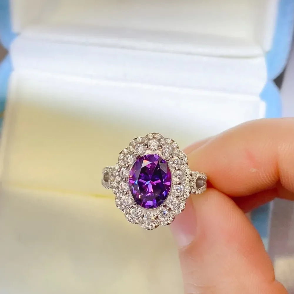 Moissanite Ring Giovanna - Halo 2ct Sterling Silver Women's Ring Velanci