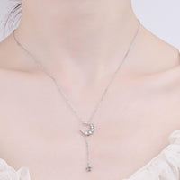 Star Moon Moissanite Necklace - Crescent Moon Sparkle Velanci