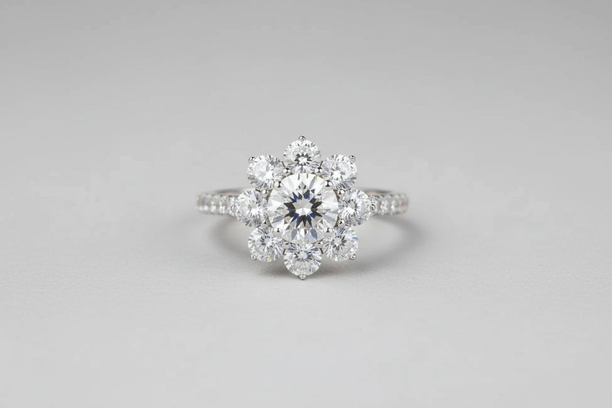 1 Carat Moissanite Flower Ring Sofia - Petal Halo Shine Women's Ring Velanci