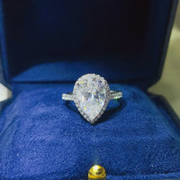 Moissanite Ring Isabella - Halo Pear-Cut 2ct Silver Women's Ring Velanci