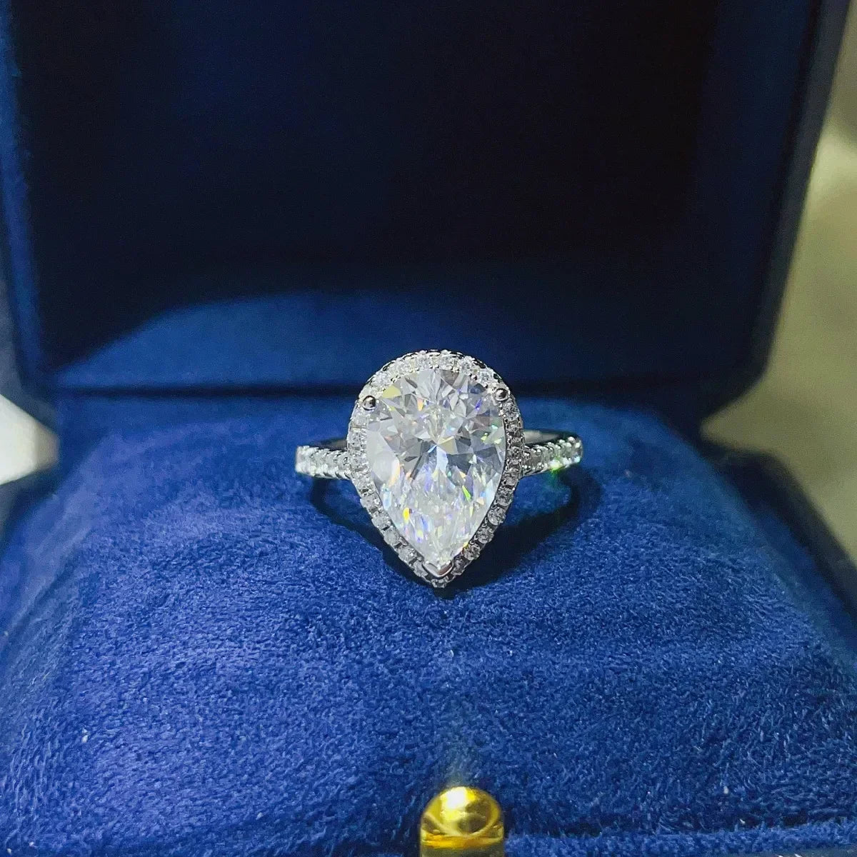 Moissanite Ring Isabella - Halo Pear-Cut 2ct Silver Women's Ring Velanci