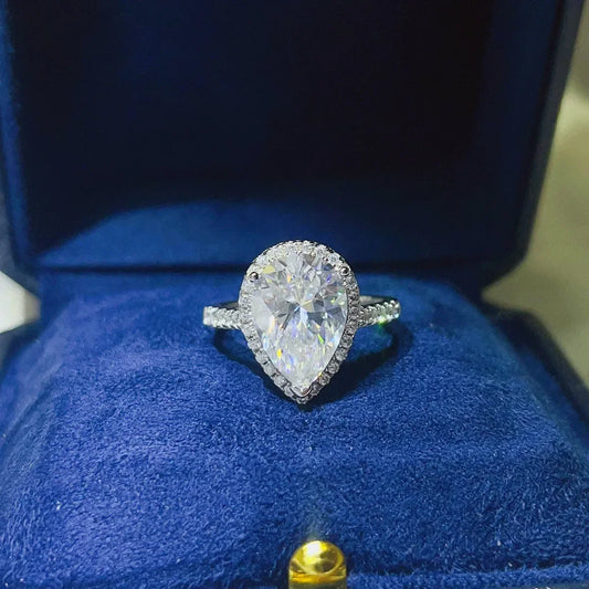 Moissanite Ring Isabella - Halo Pear-Cut 2ct Silver Women's Ring Velanci