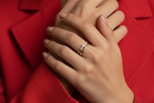 Double Band Cross Ring Lucia - Zircon Accents, Plated Velanci