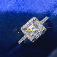 Moissanite Ring Ariella - 2ct Emerald Halo Sterling Silver Women's Ring Velanci