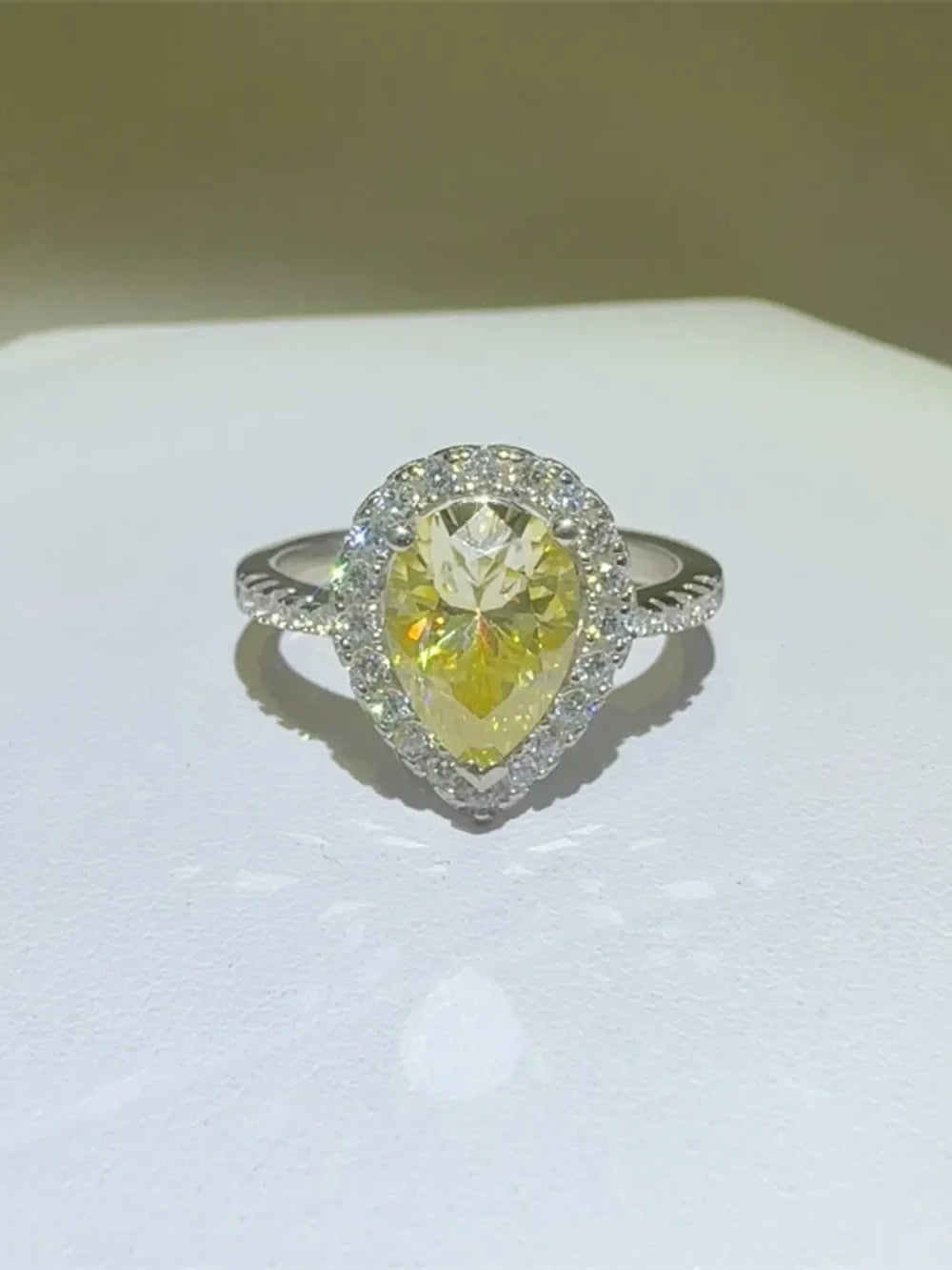 Ring Alessia - 2 Carat Moissanite Teardrop Halo, Platinum Women's Ring Velanci