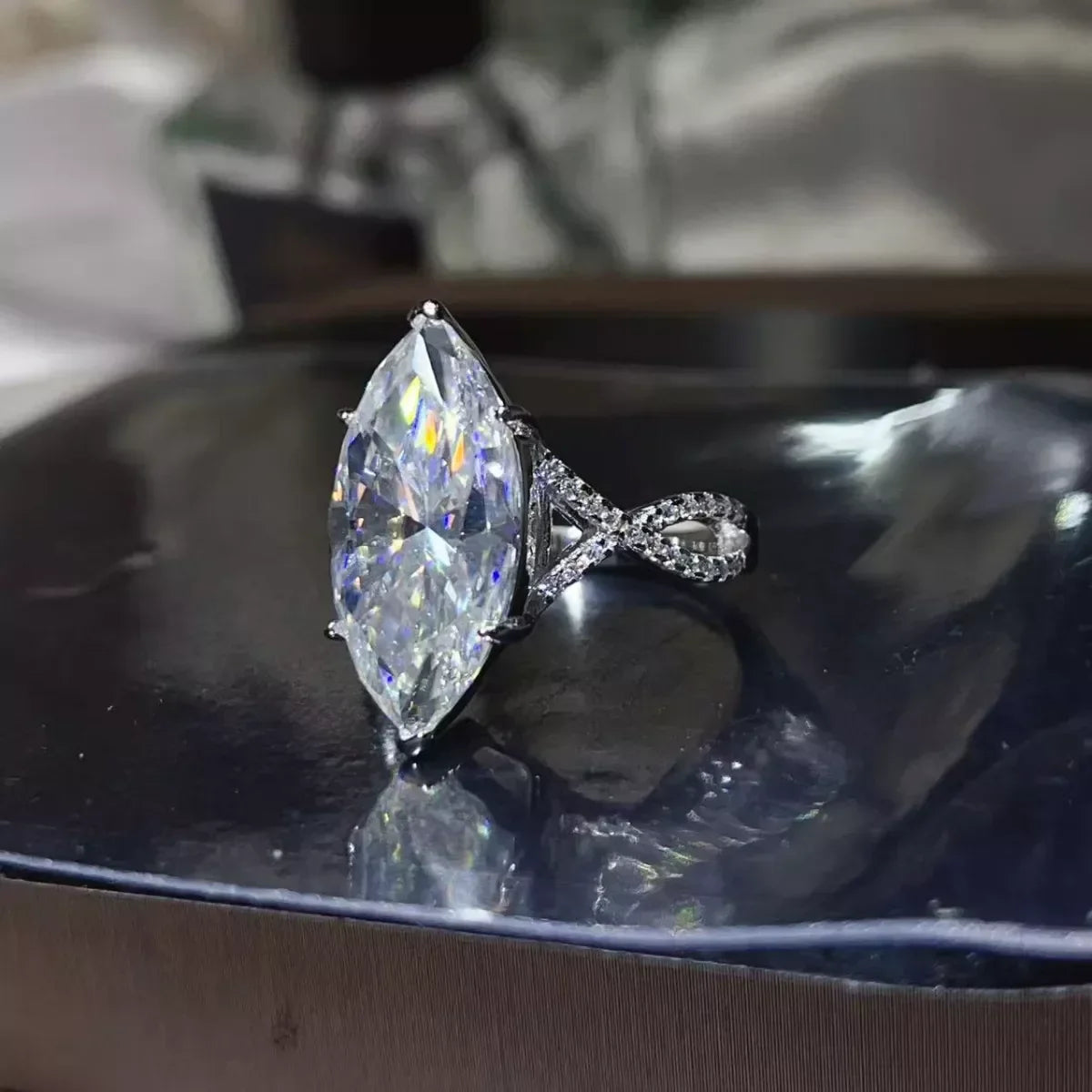 Moissanite Ring Bianca - 10 Carat Sterling Silver Shine Women's Ring Velanci