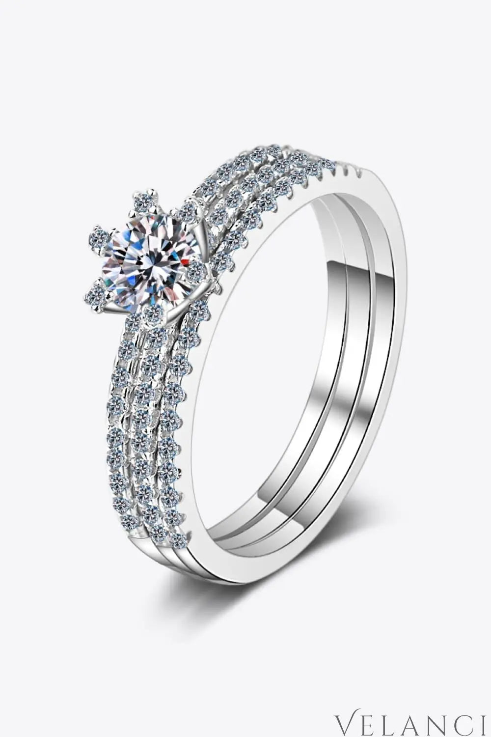 Moissanite Sterling Silver Ring Set Giovanna - Coastal Shine Women's Ring Velanci