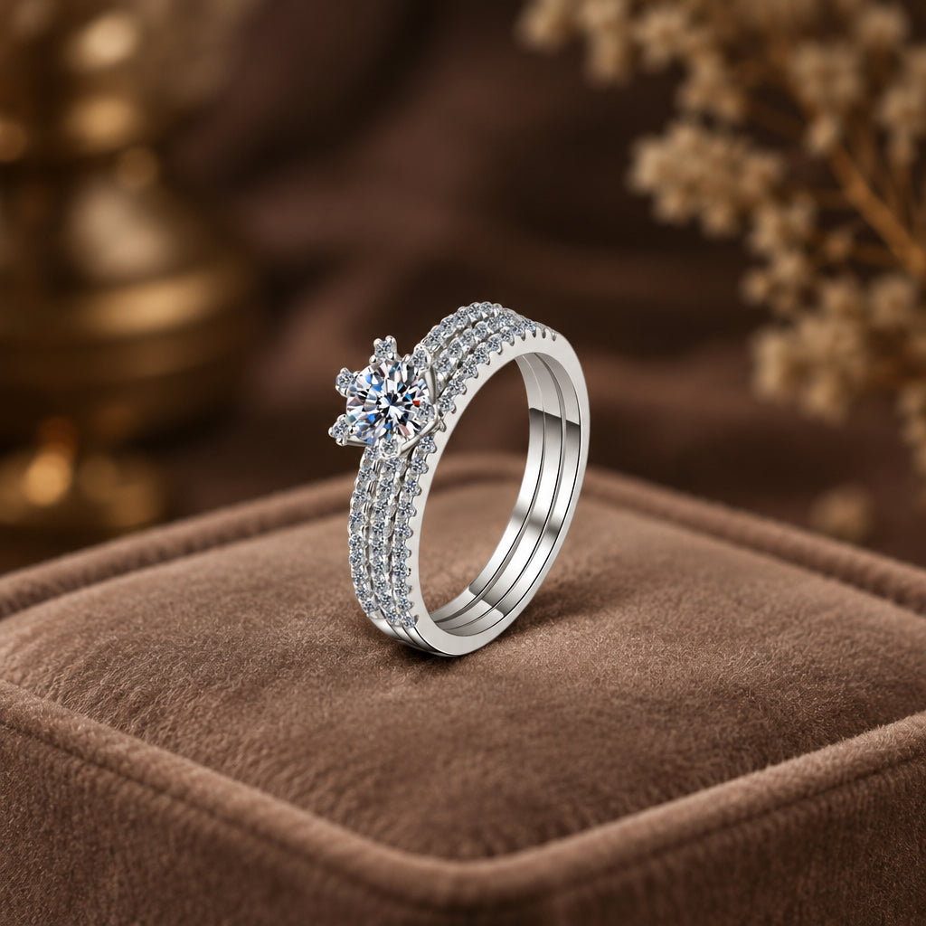 Moissanite Sterling Silver Ring Set Giovanna - Coastal Shine Women's Ring Velanci