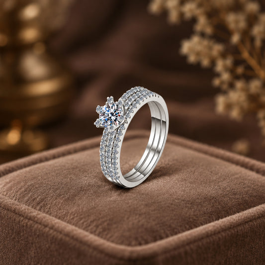 Moissanite Sterling Silver Ring Set Giovanna - Coastal Shine Women's Ring Velanci