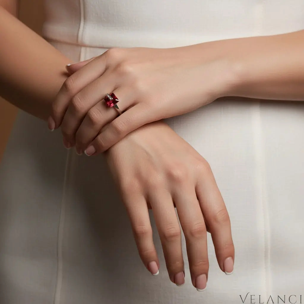 Platinum-Plated Square Ring Bianca - Bold Red Zircon Velanci
