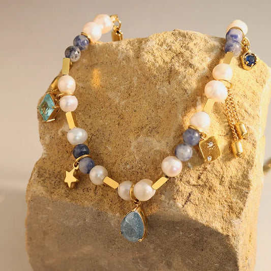 18K Gold-Plated Freshwater Pearl Beaded Necklace - Gold Glow Velanci
