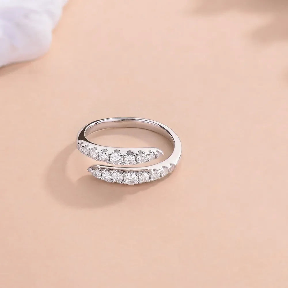 Sterling Silver Moissanite Bypass Ring Elena - Sparkle Band Women's Ring Velanci