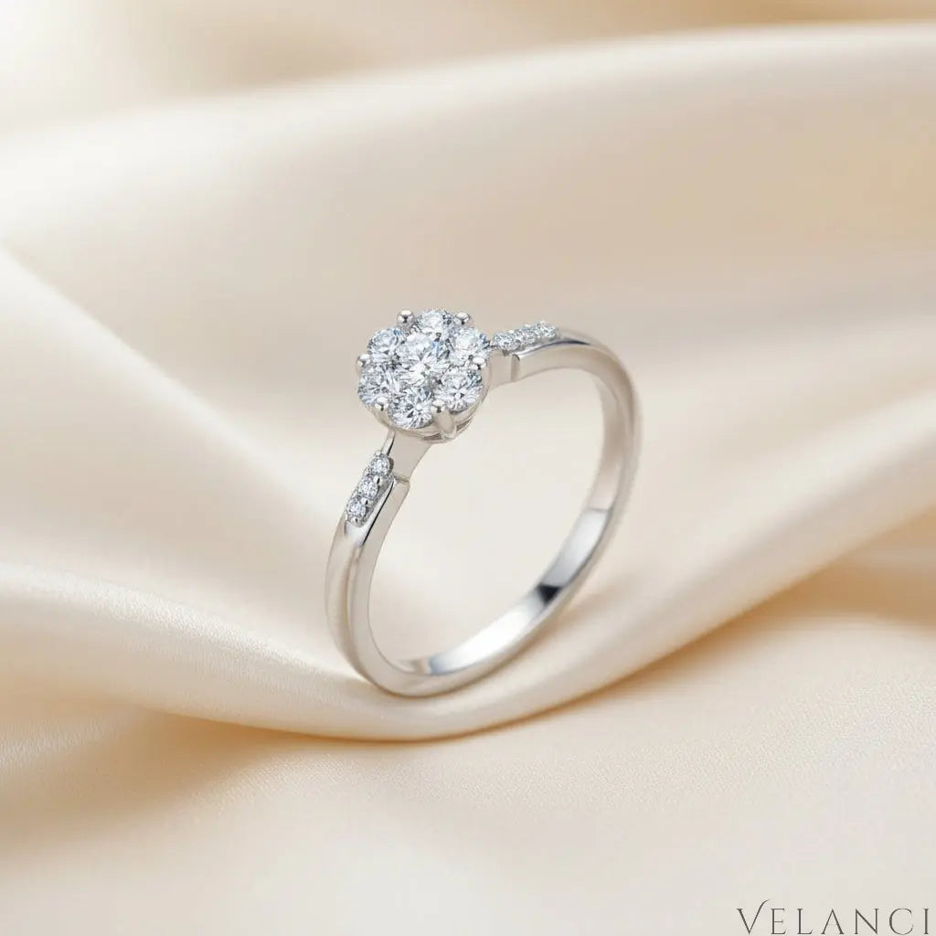 Moissanite Ring Giovanna - Delicate Halo Centerpiece Velanci