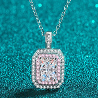1 Carat Moissanite Geometric Necklace - Pink Zircon Halo Velanci