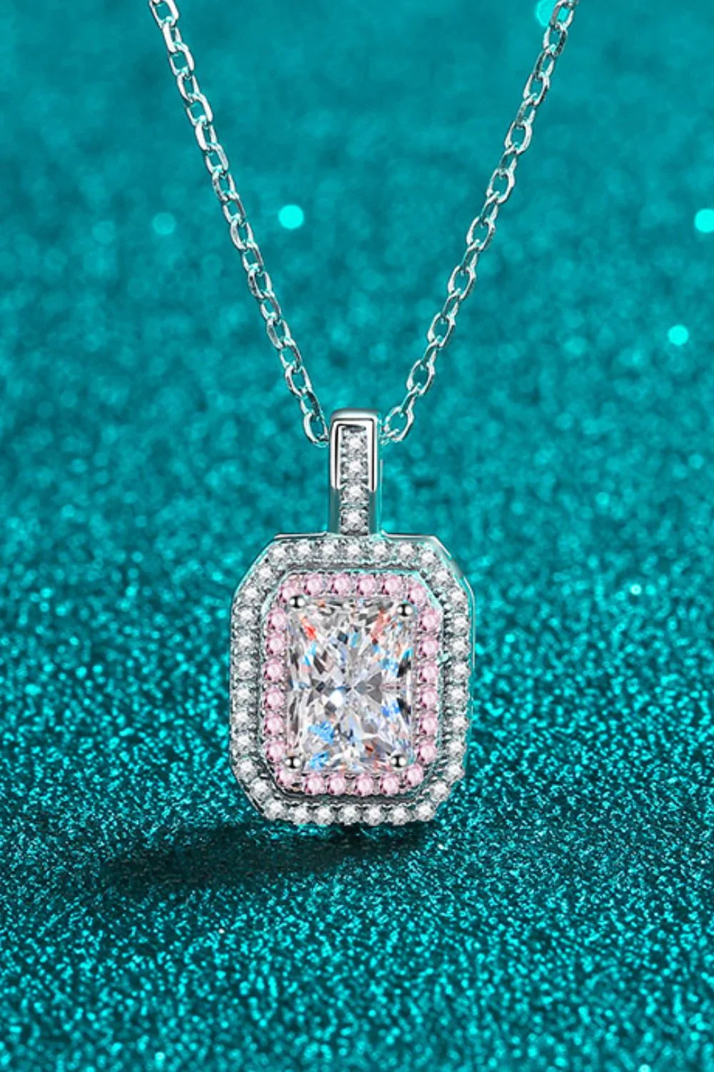 1 Carat Moissanite Geometric Necklace - Pink Zircon Halo Velanci