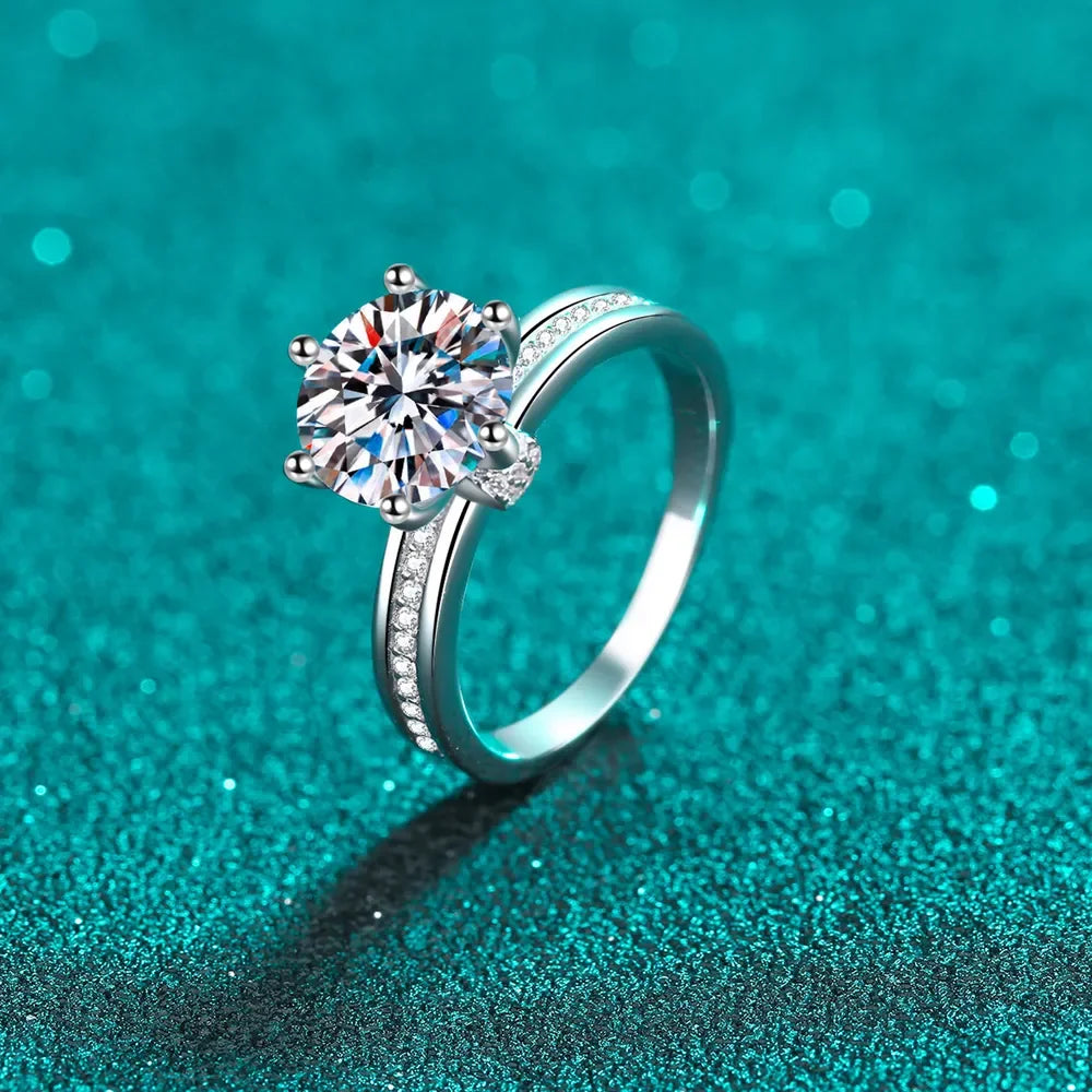Ring Francesca - 3 Carat Round Moissanite Sterling Silver Women's Ring Velanci