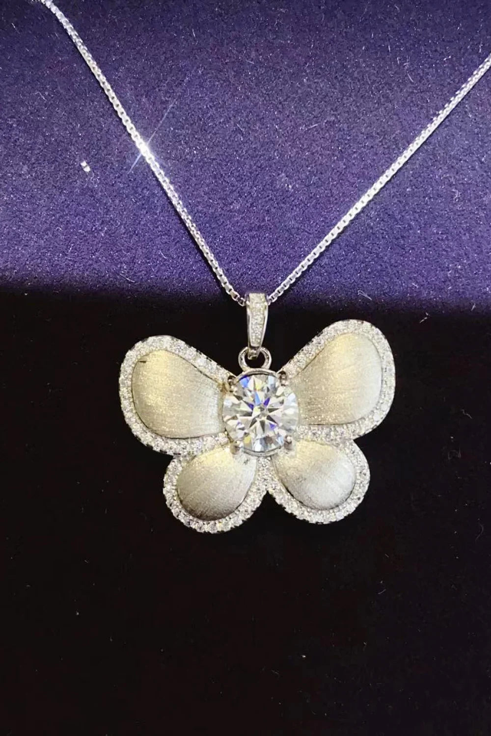 Moissanite Butterfly Pendant Necklace - 1 Carat Moissanite Velanci