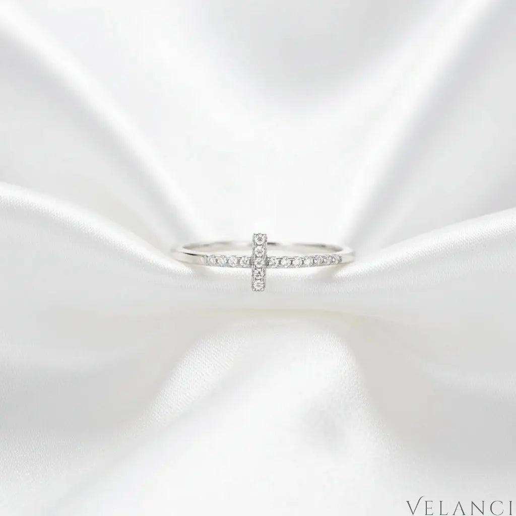 Cross Ring Giulia - Sterling Rose Gold Plated Pave Zircon Velanci