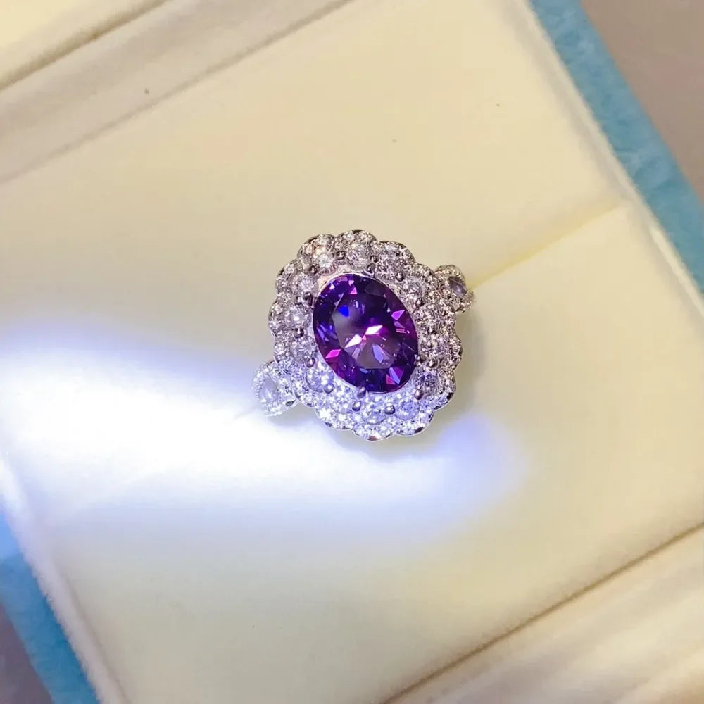 Moissanite Ring Giovanna - Halo 2ct Sterling Silver Women's Ring Velanci