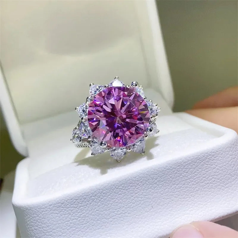Ring Chiara - 10-Carat Pink Moissanite Halo Silver Women's Ring Velanci