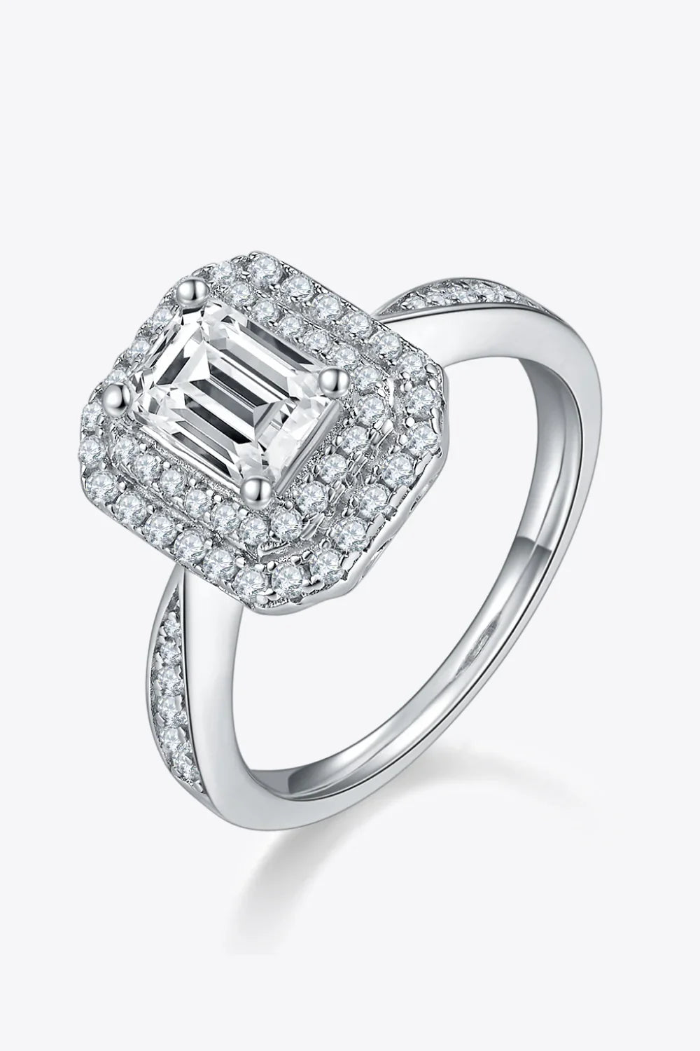 Moissanite Ring Giulia - 1ct Emerald Cut, D Color, Silver Women's Ring Velanci