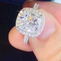 3ct Moissanite Sterling Silver Square Ring Isabella - Halo Women's Ring Velanci
