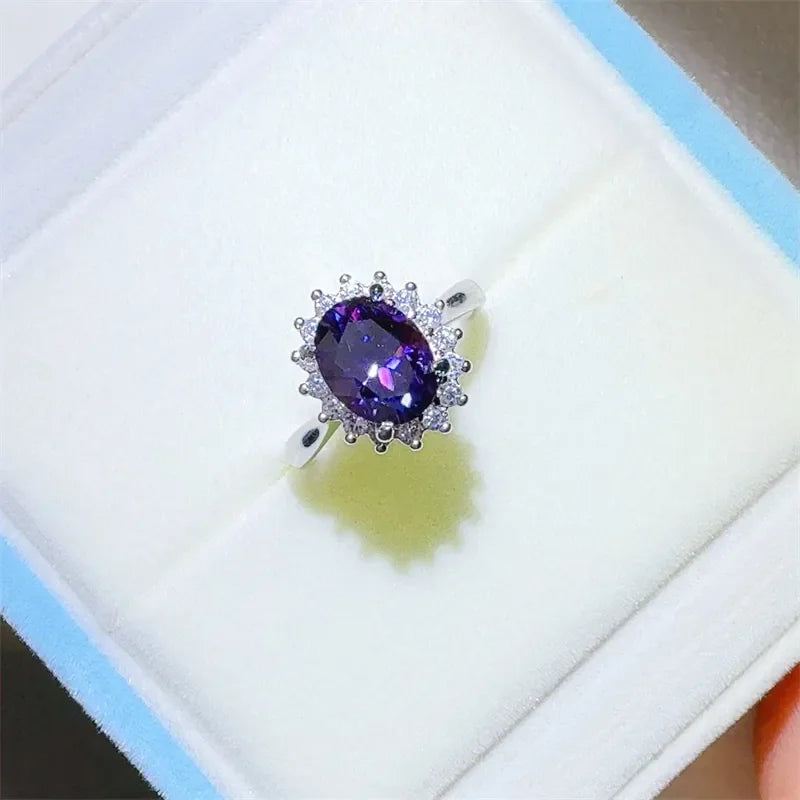 2 Carat Sterling Silver Oval Moissanite Ring Fiorella - Halo Women's Ring Velanci