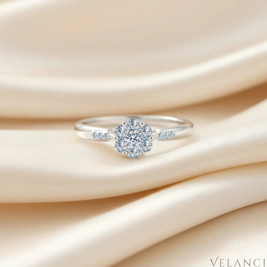 Moissanite Ring Giovanna - Delicate Halo Centerpiece Velanci