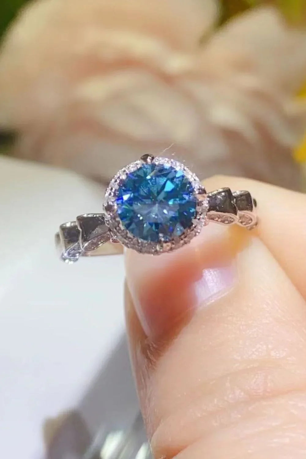 Sterling Silver 1Ct Moissanite Ring Giulia - Halo Spark Women's Ring Velanci