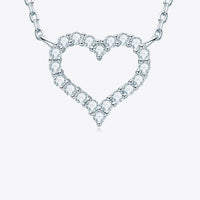 Moissanite Heart Necklace - Platinum Plated Sterling Silver Velanci