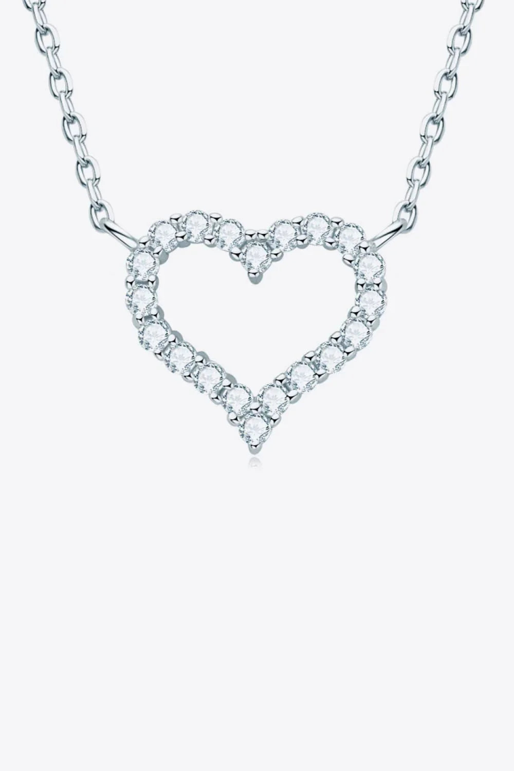 Moissanite Heart Necklace - Platinum Plated Sterling Silver Velanci