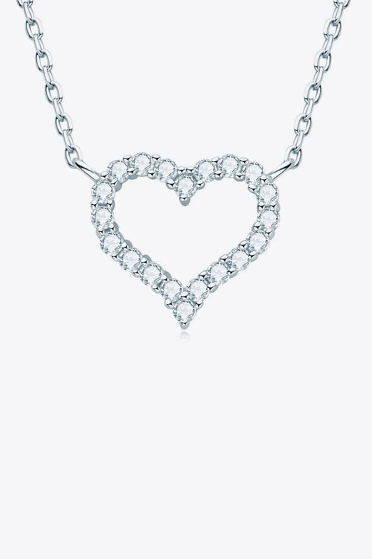 Moissanite Heart Necklace - Platinum Plated Sterling Silver Velanci