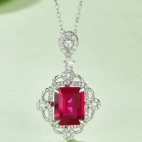 Sterling Silver Ruby Pendant Necklace - Pave Accents Velanci