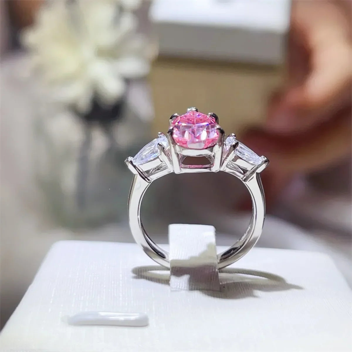 Sterling Silver Ring Isabella - Pink 2Ct Moissanite Women's Ring Velanci