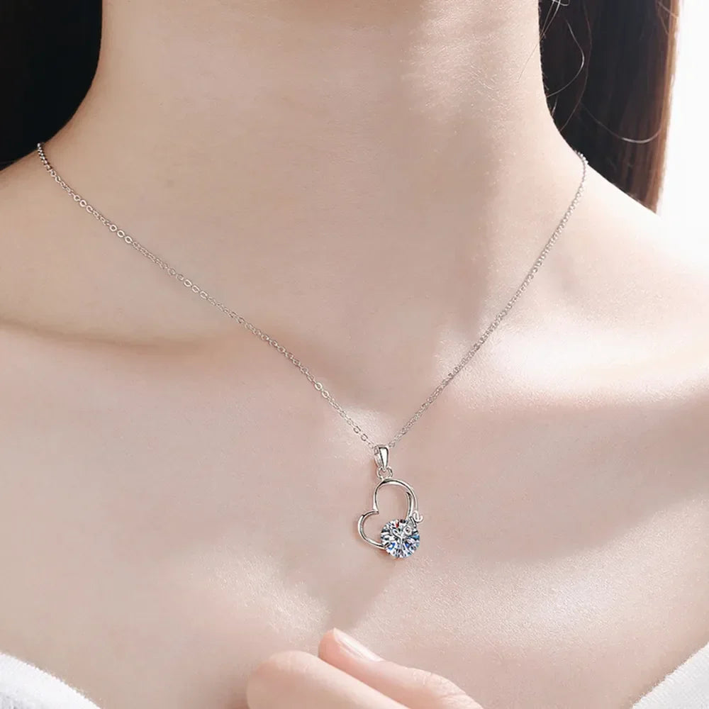 Moissanite Heart Pendant Necklace - 2 Carat Sterling Silver Velanci