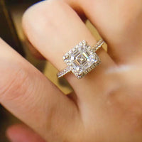 Moissanite Ring Ariella - 2ct Emerald Halo Sterling Silver Women's Ring Velanci