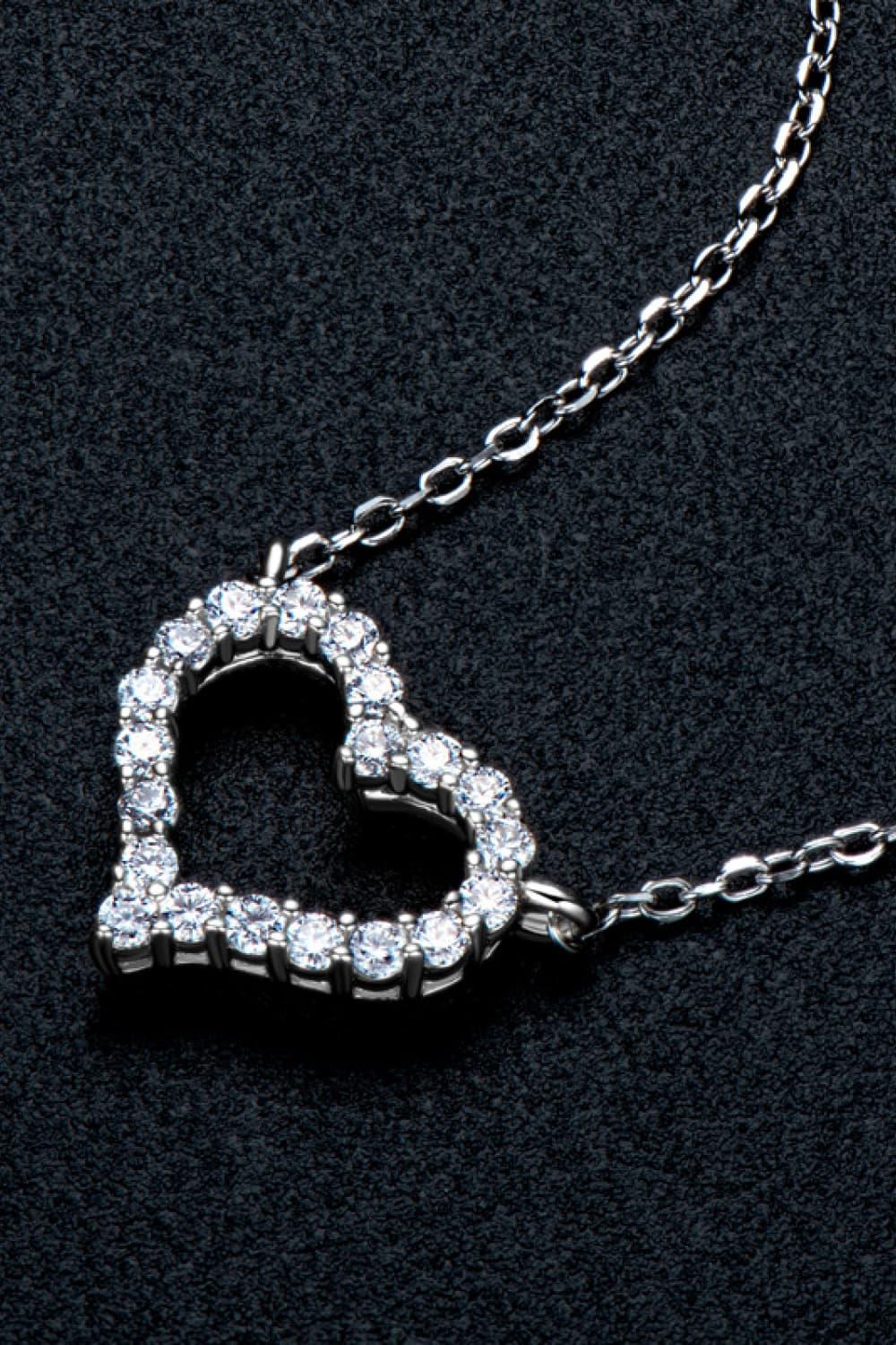 Moissanite Heart Necklace - Platinum Plated Sterling Silver Velanci