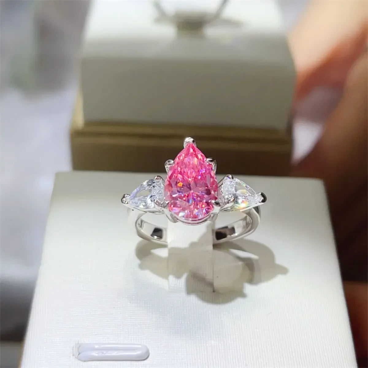 Sterling Silver Ring Isabella - Pink 2Ct Moissanite Women's Ring Velanci