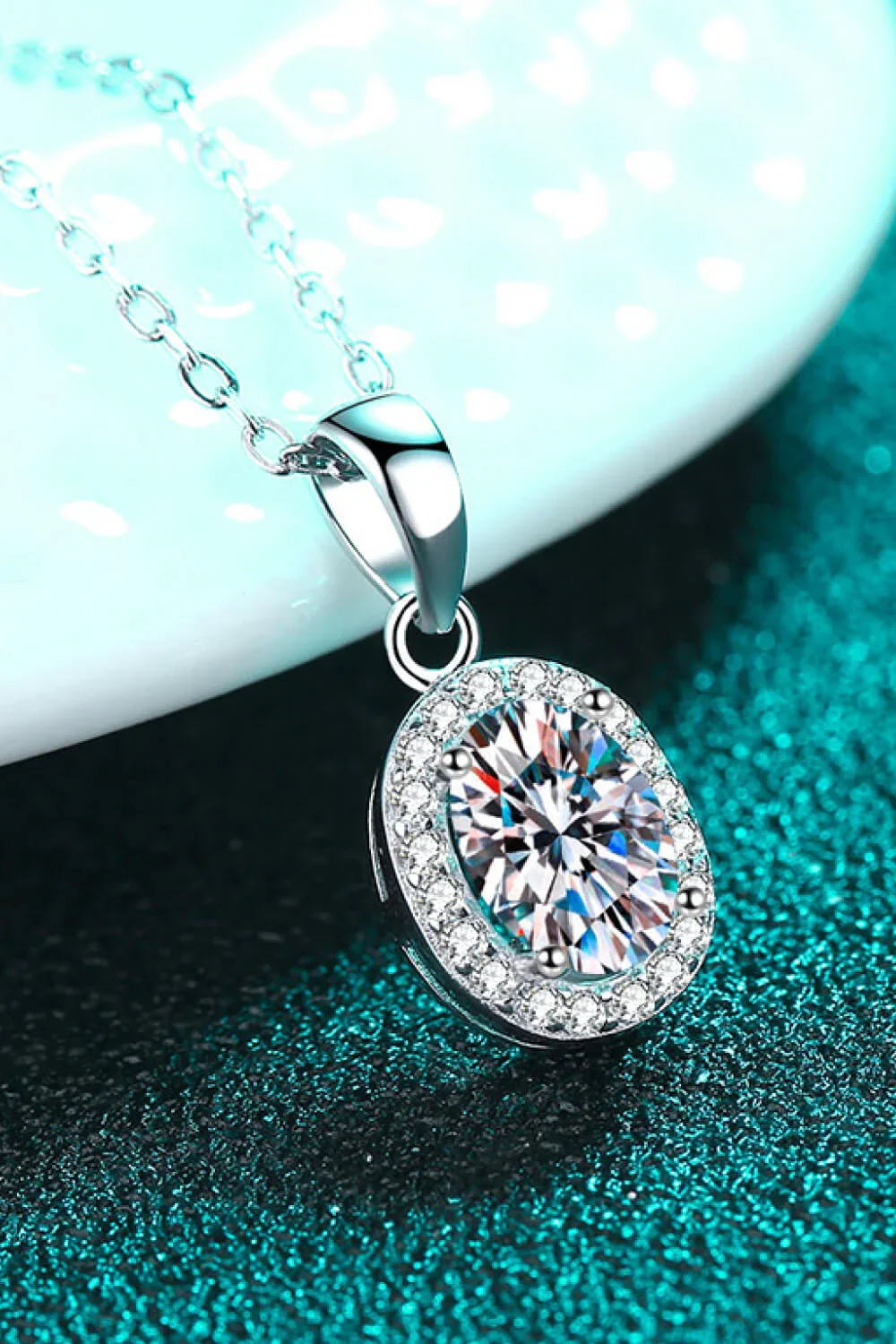 1 Carat Moissanite Pendant Necklace - Rhodium-Plated Silver Velanci