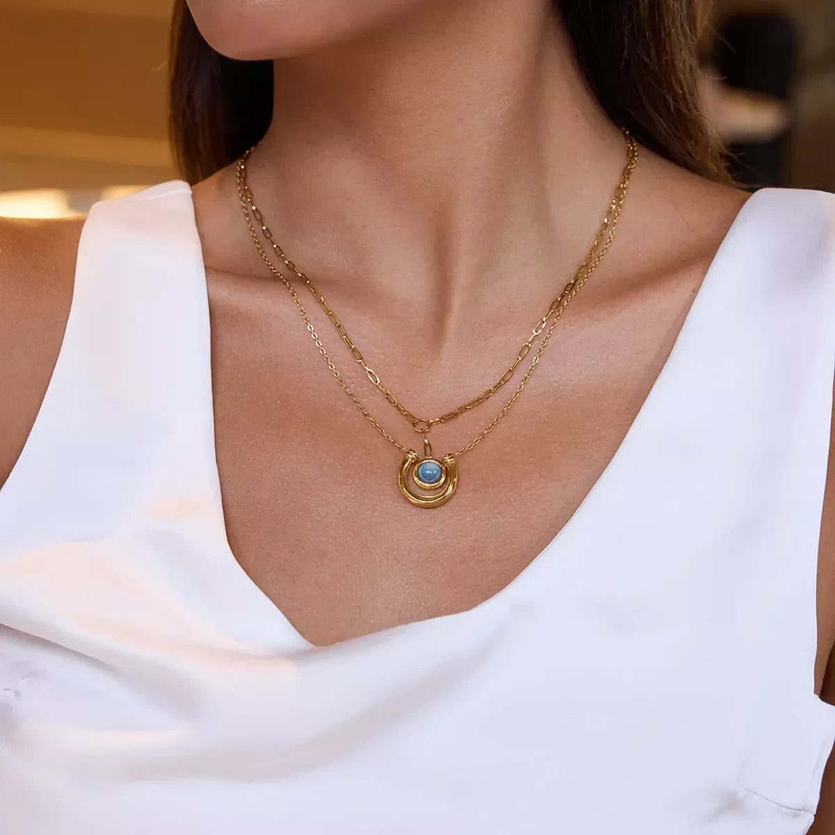 Two-Piece Pendant Necklace In 18K Gold-Plated Finish Velanci