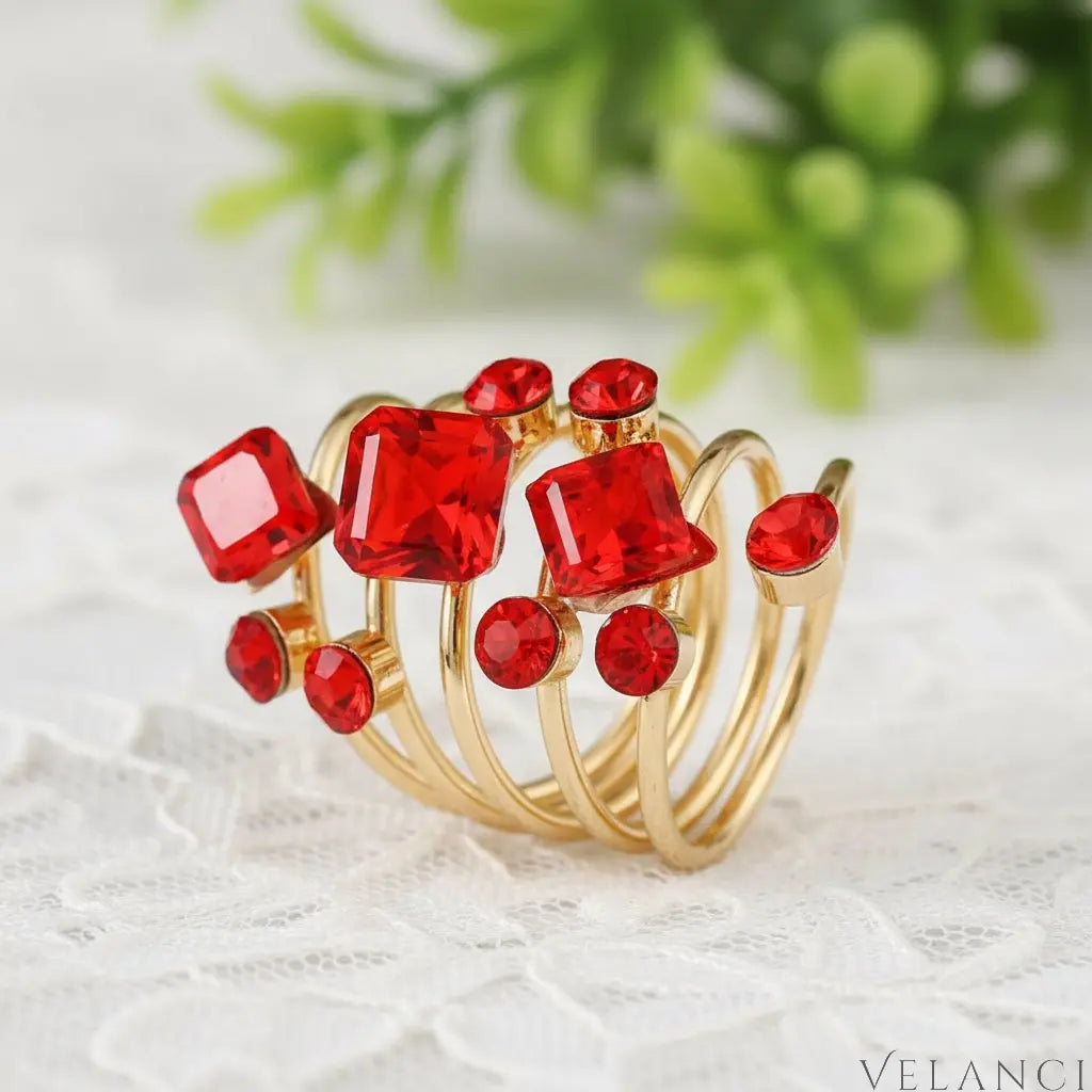 Ring Giulia - 18K Gold-Plated Layered Crystal Shine Women's Ring Velanci