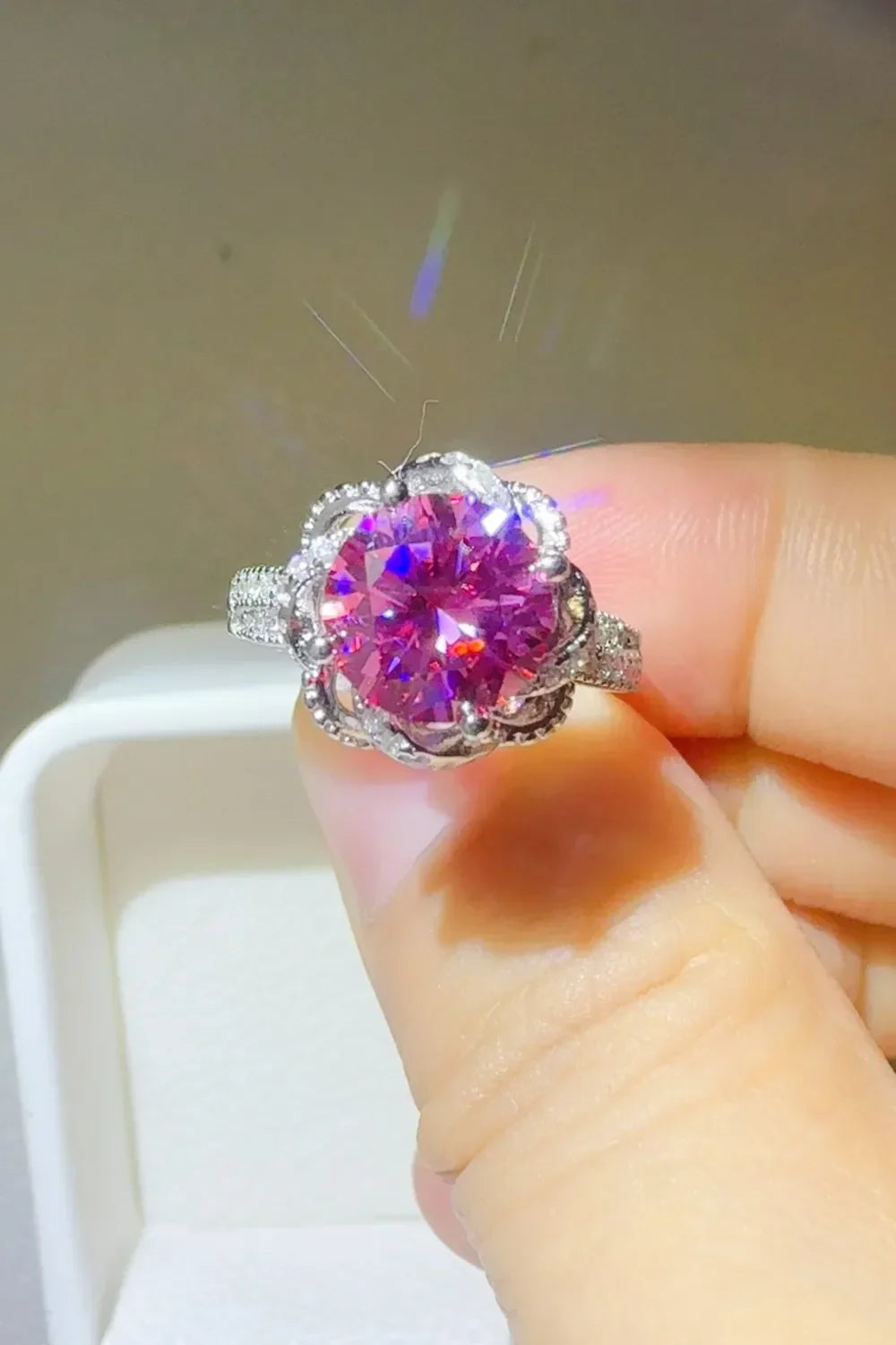 Ring Alessia - 2 Carat Moissanite Floral Halo Silver Women's Ring Velanci