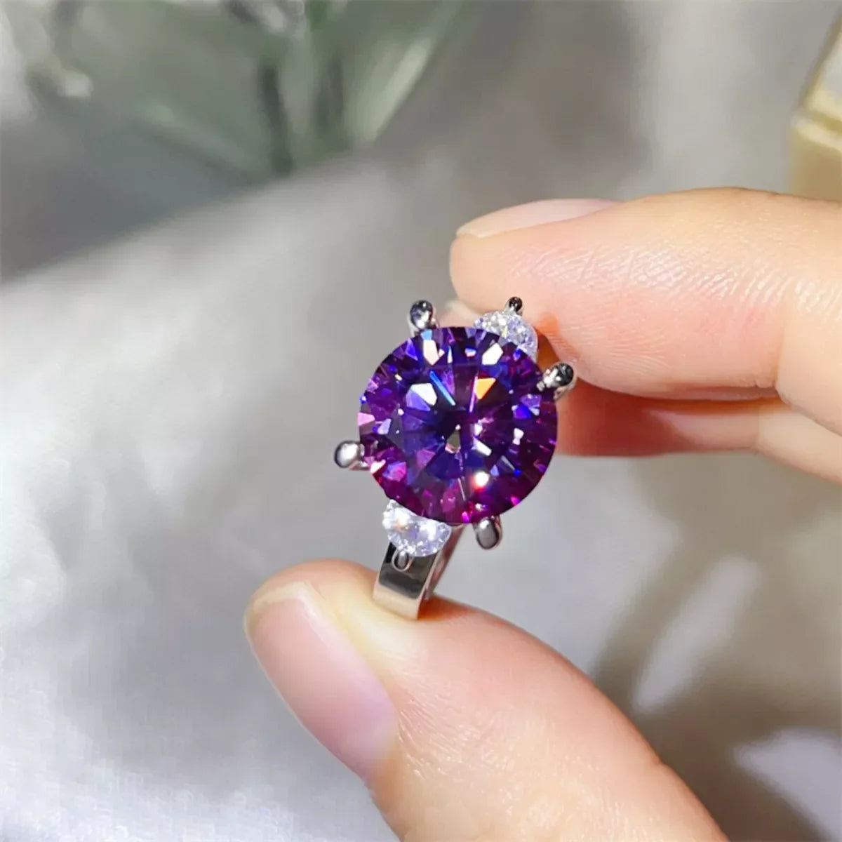 Ring Giulia - 5 Carat Purple Moissanite Sterling Silver Women's Ring Velanci