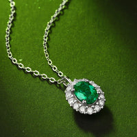 Emerald Necklace - 1.5ct Lab-Grown Halo Zircon Silver Velanci