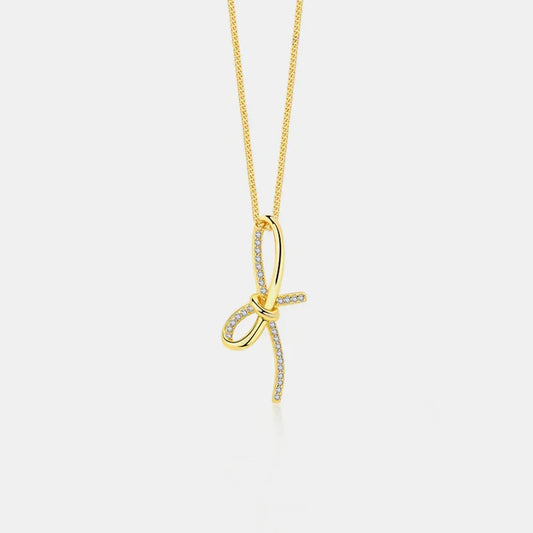 Minimalist Zircon Bow Pendant Necklace - Sterling Silver Velanci