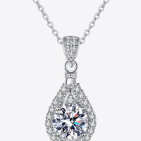 Teardrop Moissanite Halo Necklace - 2 Carat Sterling Silver Velanci