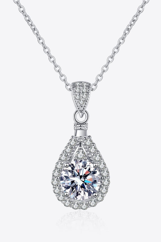 Teardrop Moissanite Halo Necklace - 2 Carat Sterling Silver Velanci