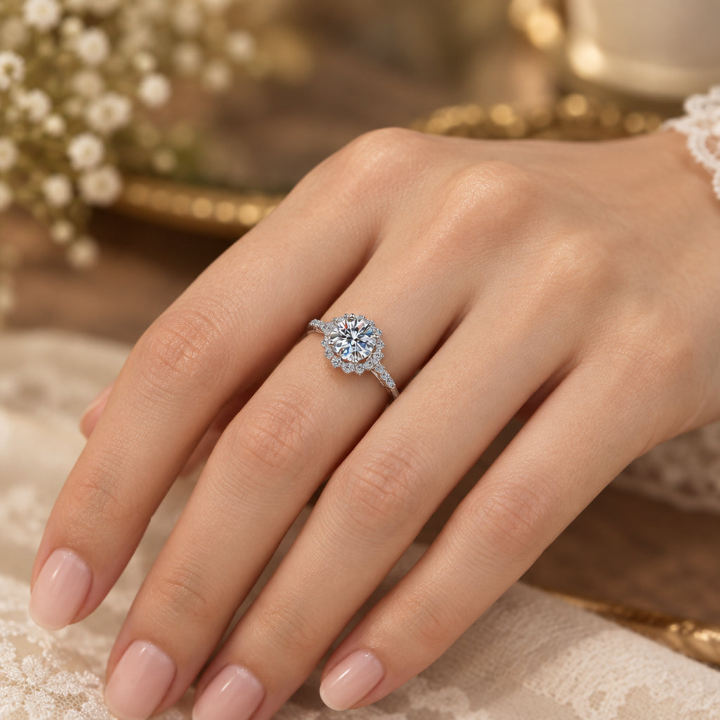 1 Carat Moissanite Halo Ring Valentina - Coastal Sparkle Women's Ring Velanci