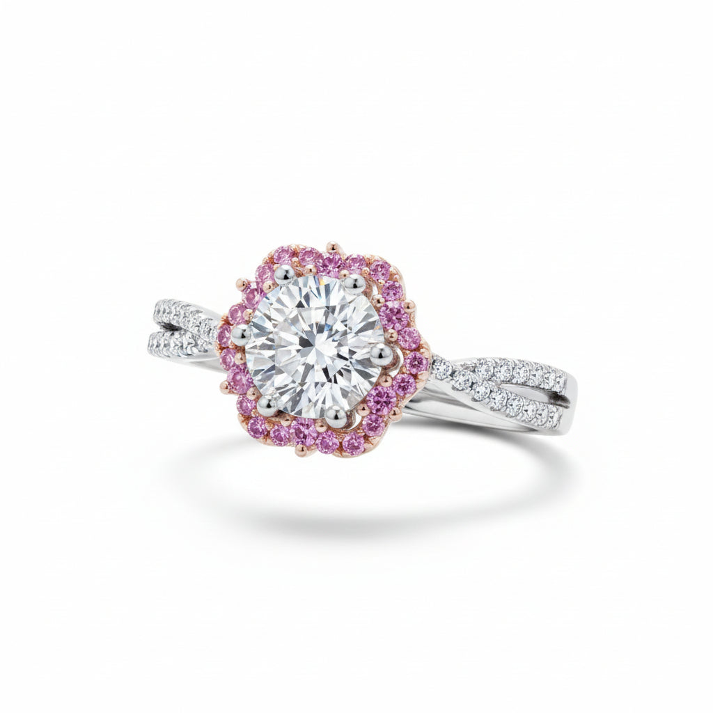 Moissanite Ring Ginevra - 1 Carat Flower-Cross Halo Women's Ring Velanci